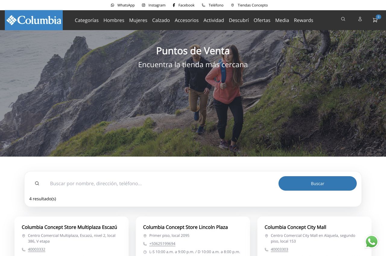Localizador de tiendas de Columbia Costa Rica