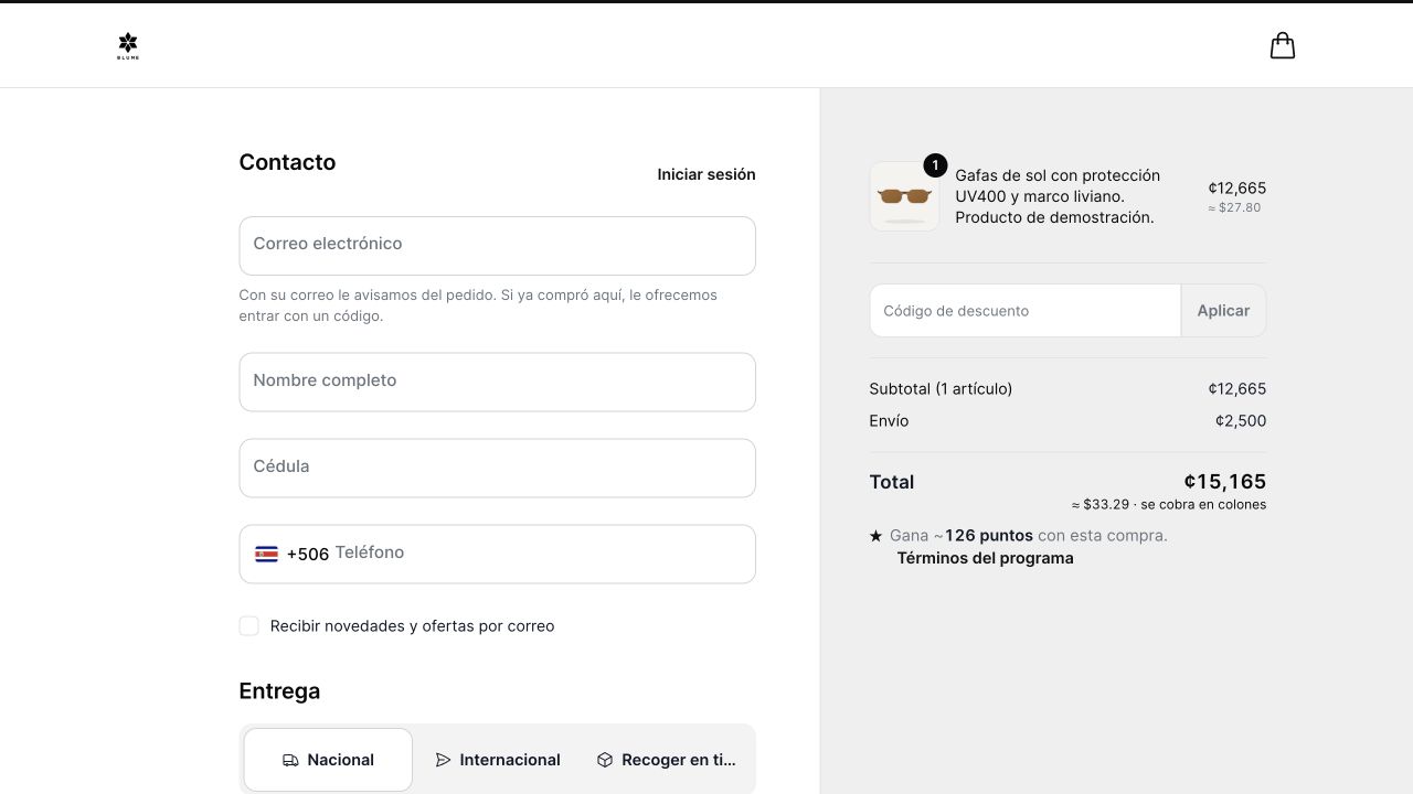 Checkout estándar de Blume · Tienda de demostración